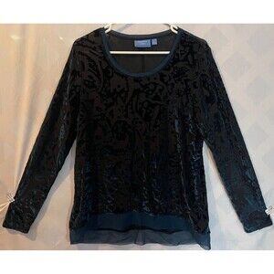 SIMPLY VERA VERA WANG Black & Teal Blue Whimsigoth Velvet Burnout Top L